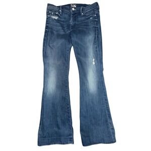 Mother The Cruiser Graffiti Girl Womens 29 Blue Distressed Flare Jeans Boho 70s